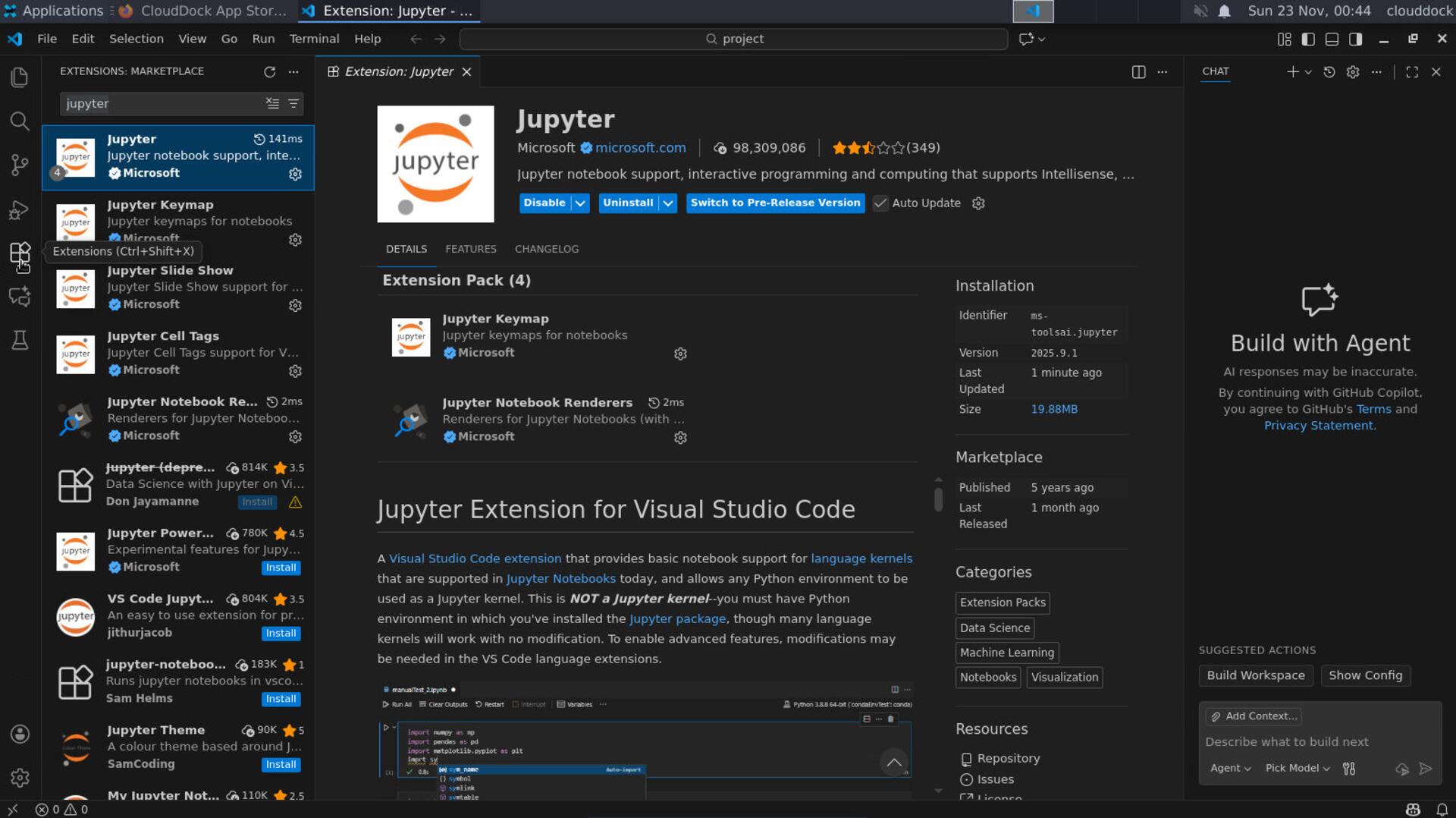 Install Python, Pylance, and Jupyter extensions