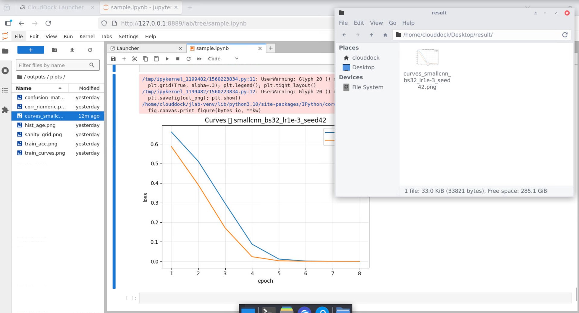 Training and validation curves for a run