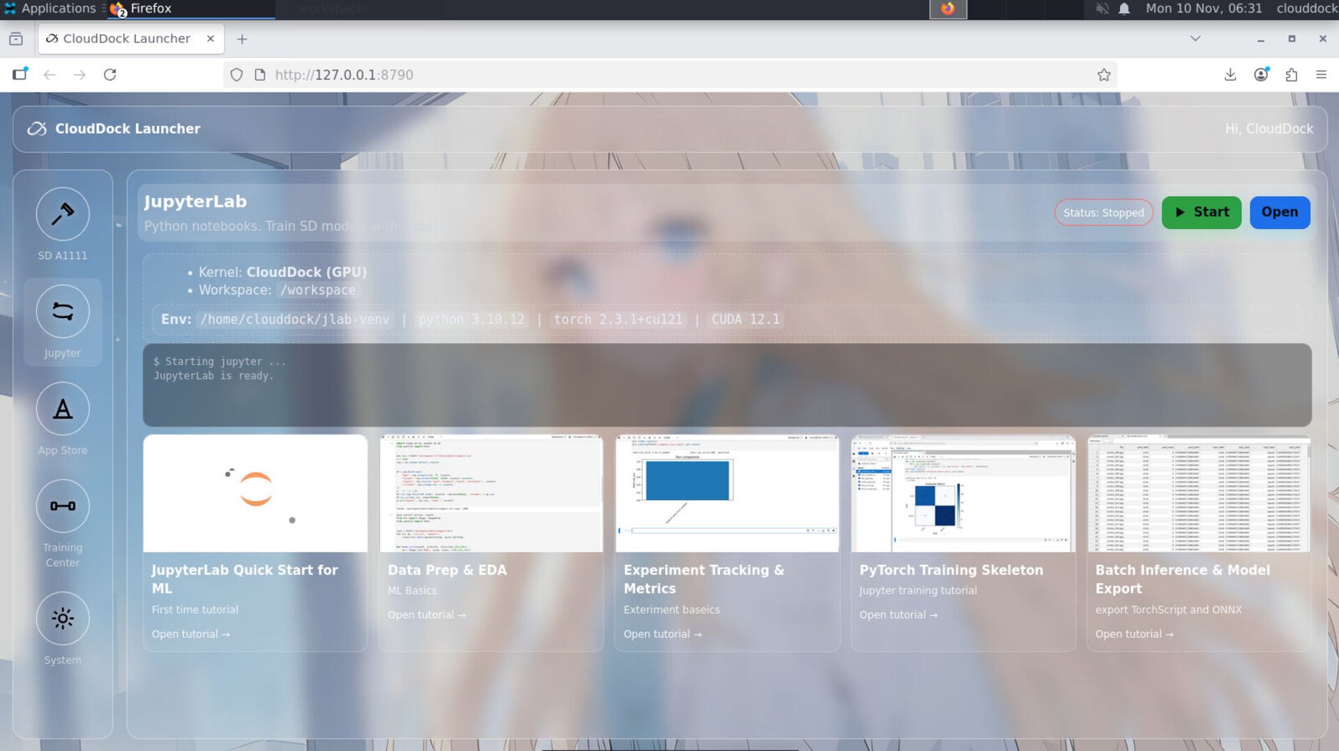 Launcher card for JupyterLab
