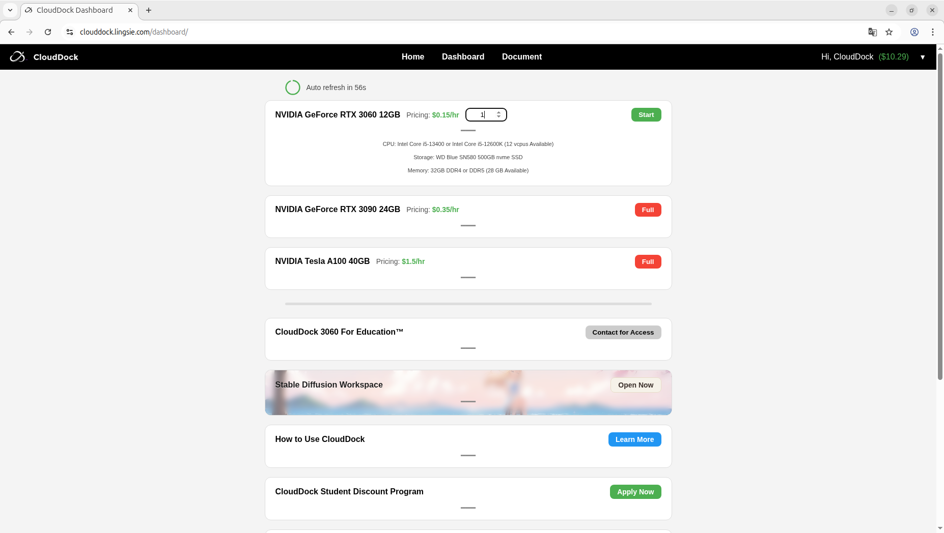 Start a CloudDock desktop