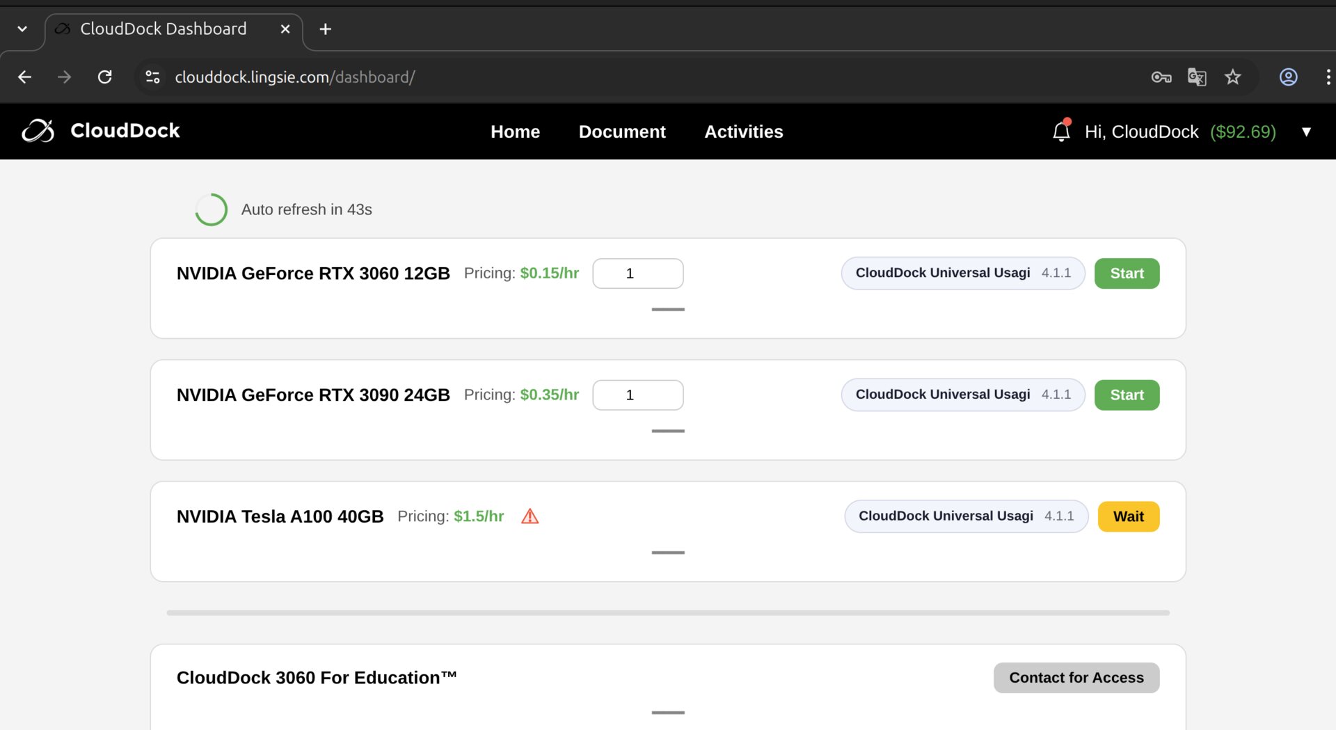 A/B/C/D comparison table for CloudDock machines