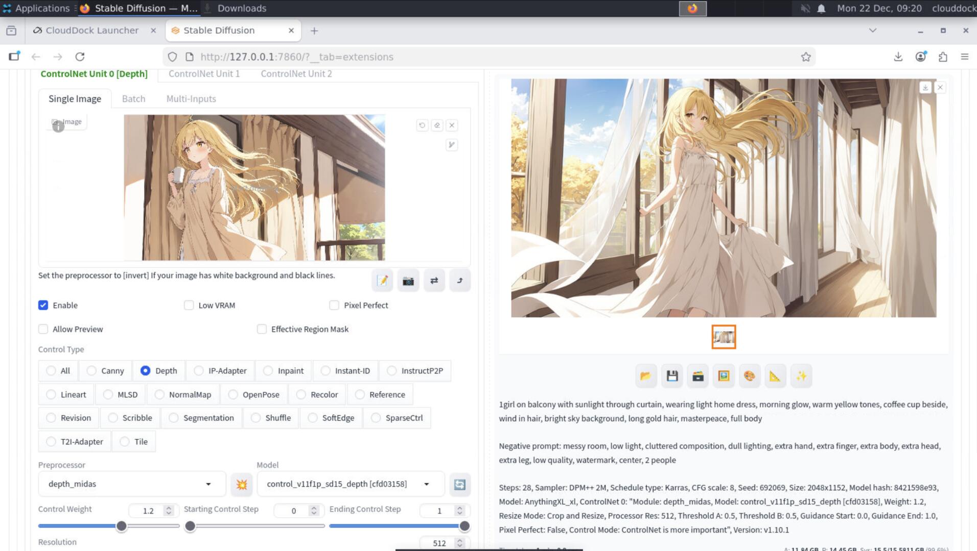 Depth map next to the final output showing stable structure