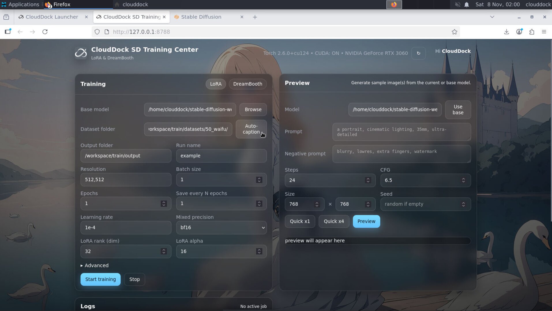 Auto-caption panel requires A1111 running