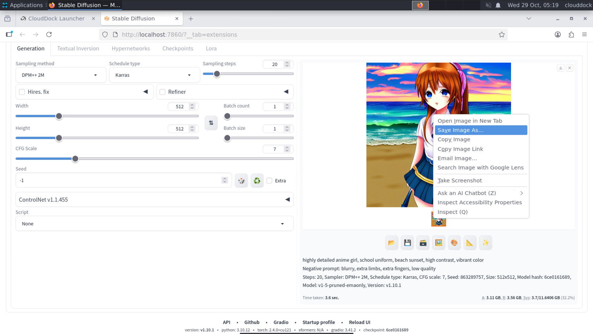 Download button in the Stable Diffusion result gallery to save the generated image