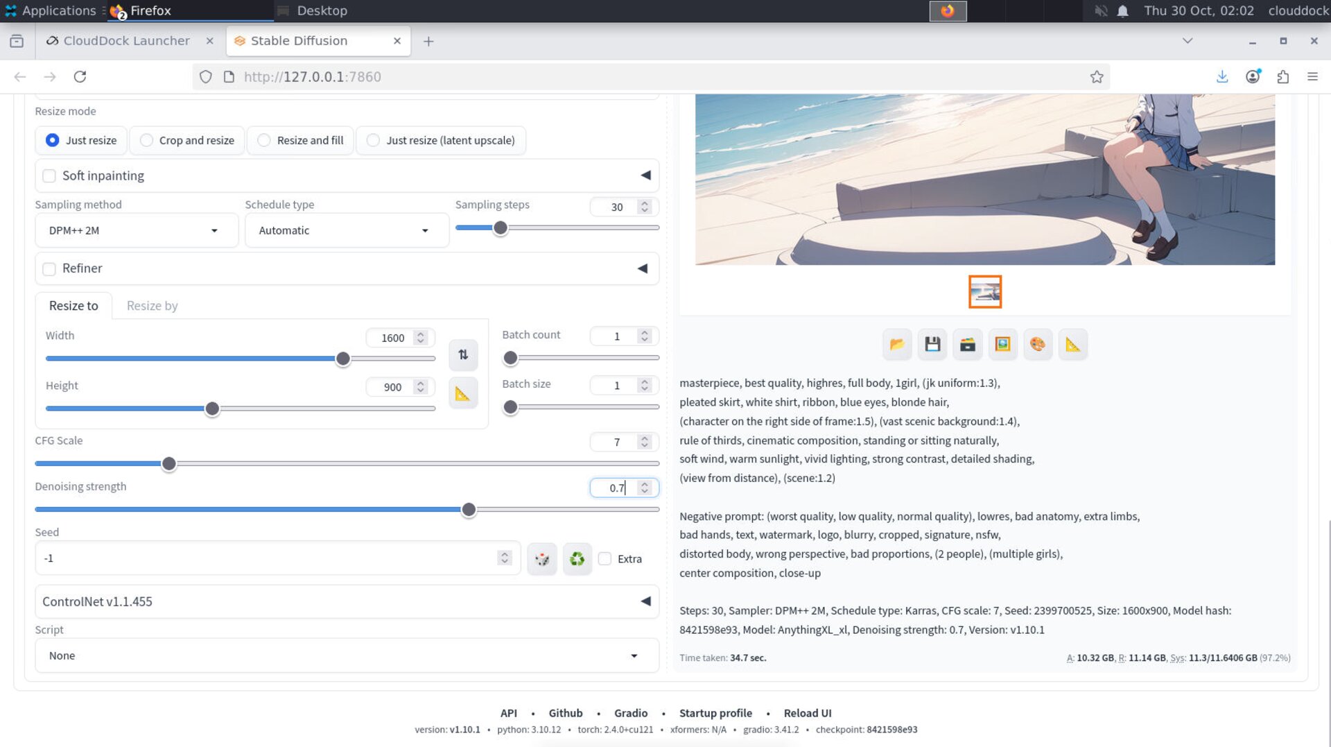 Denoising strength slider highlighted in the img2img panel