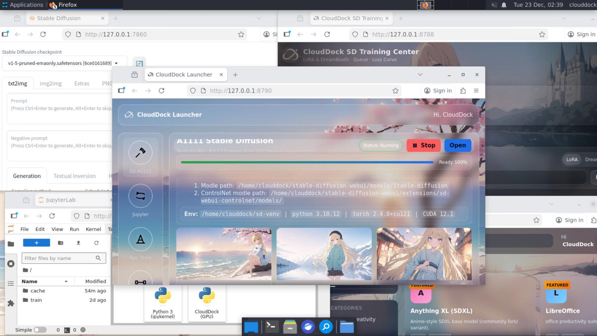 Workflow diagram showing Launcher connecting to SD, Training Center, App Store, and DeepSpeed Console