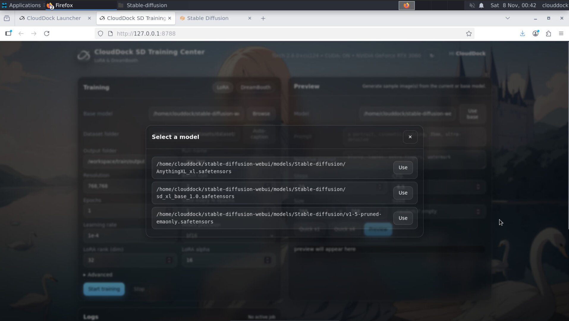 Select base family and checkpoint