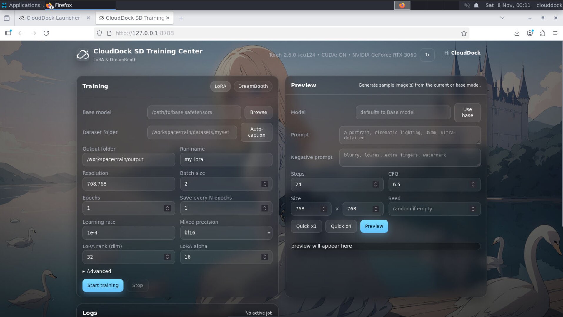 Training Center dashboard and job list