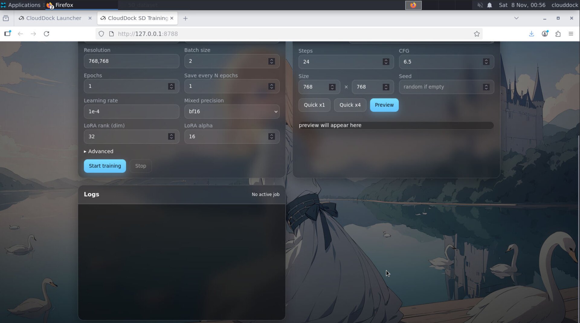 Job details: progress, ETA, logs