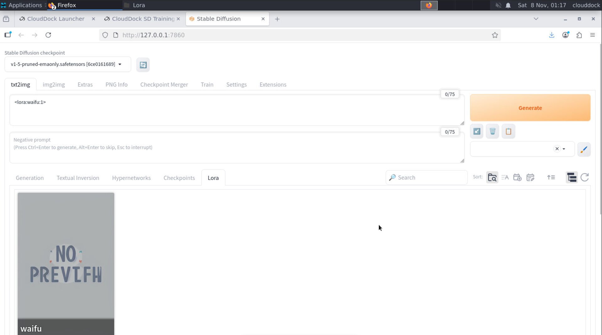 Completed LoRA card with one-tap use in A1111