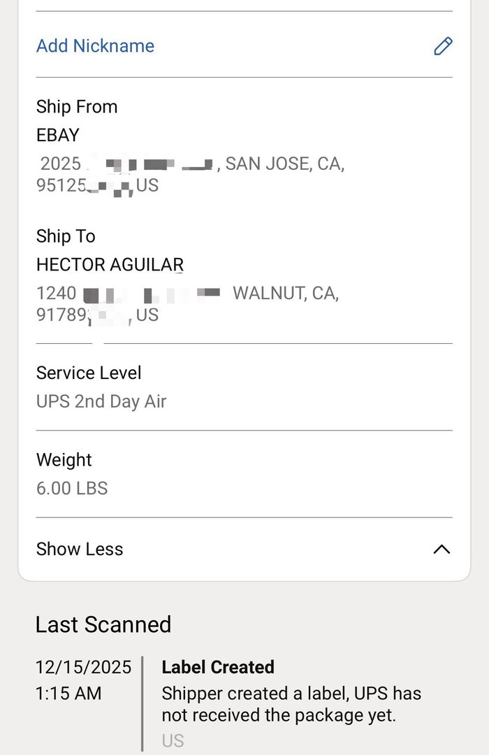 Label created screenshot (redacted)