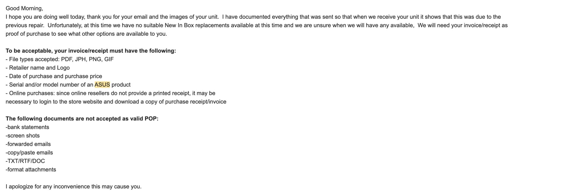 Email: NIB unavailable + POP requirements