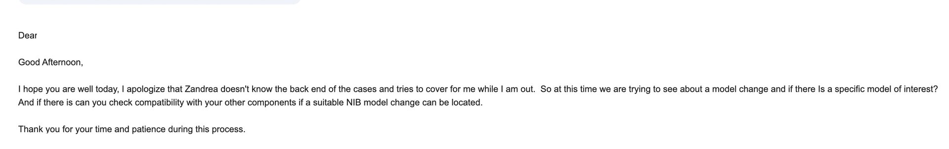 Email: model change request